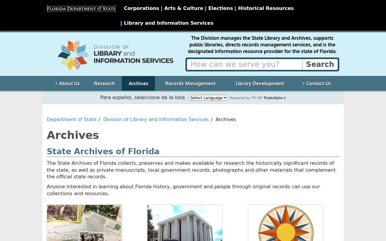 Florida State Archives access page for Collier County historical records