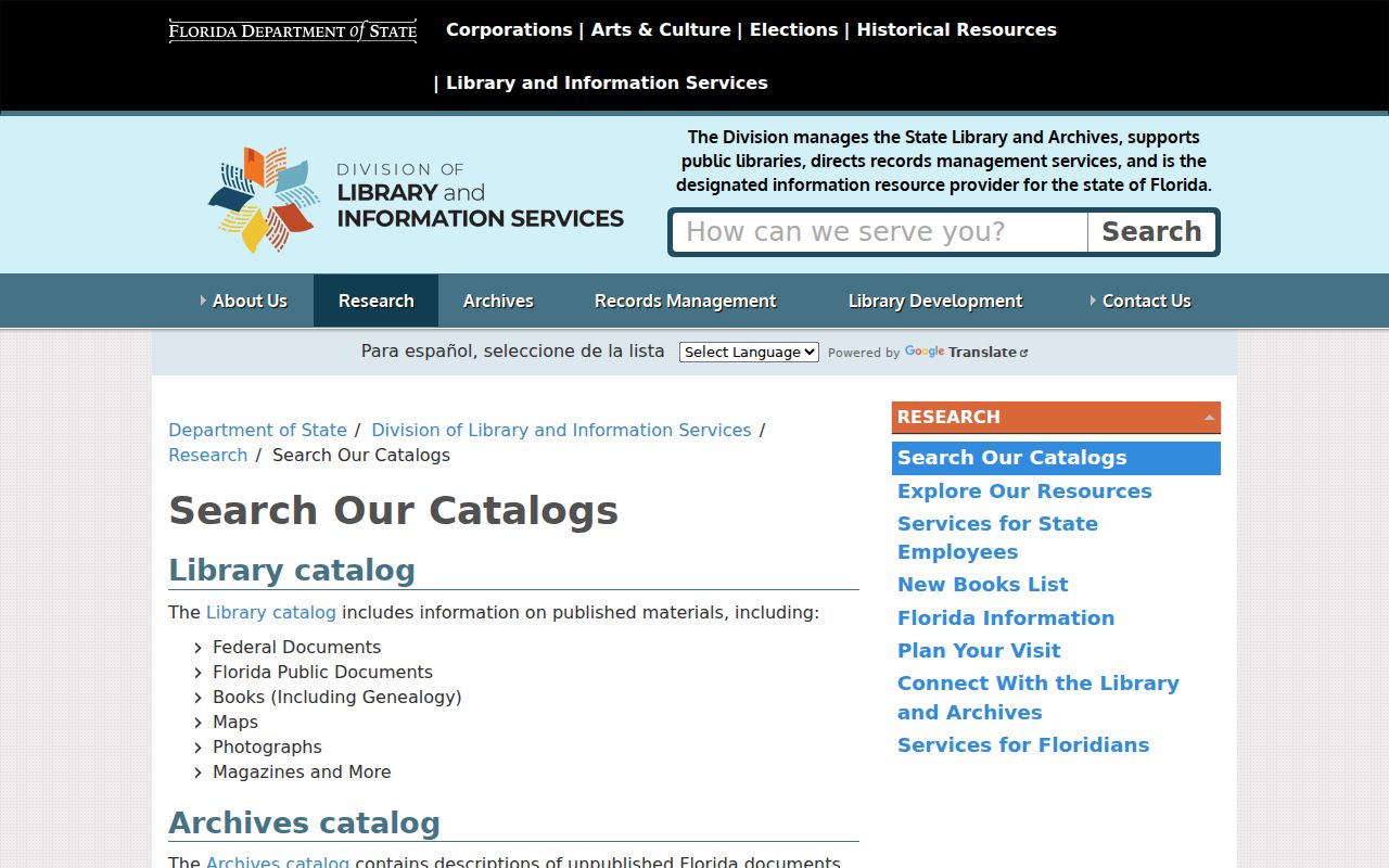 Florida State Library and Archives catalog options for Collier city directory research