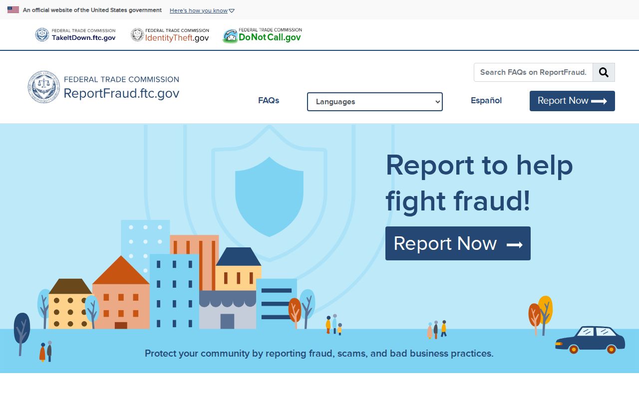 FTC fraud reporting portal for scam reports affecting neighbors