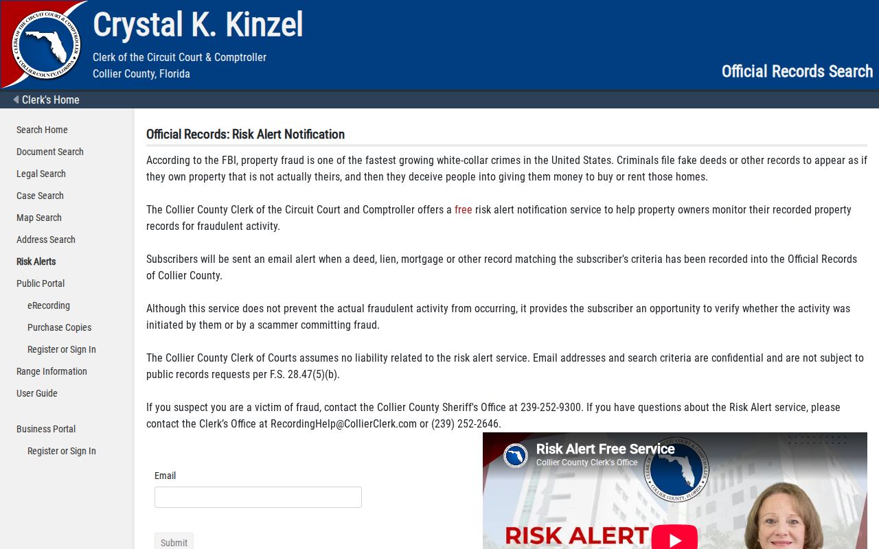 Collier Clerk property record fraud alert enrollment