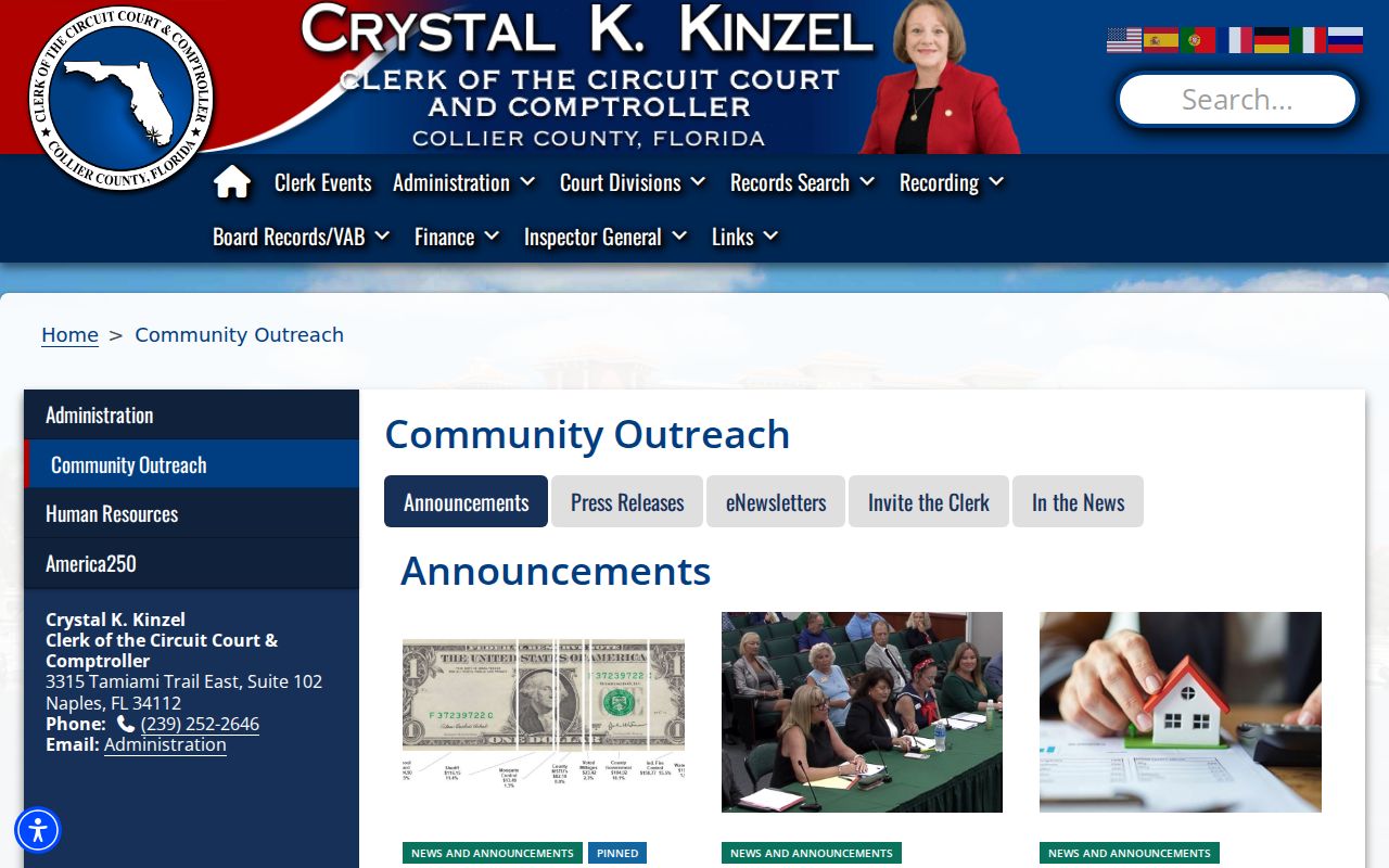 Collier Clerk community relations and records history page