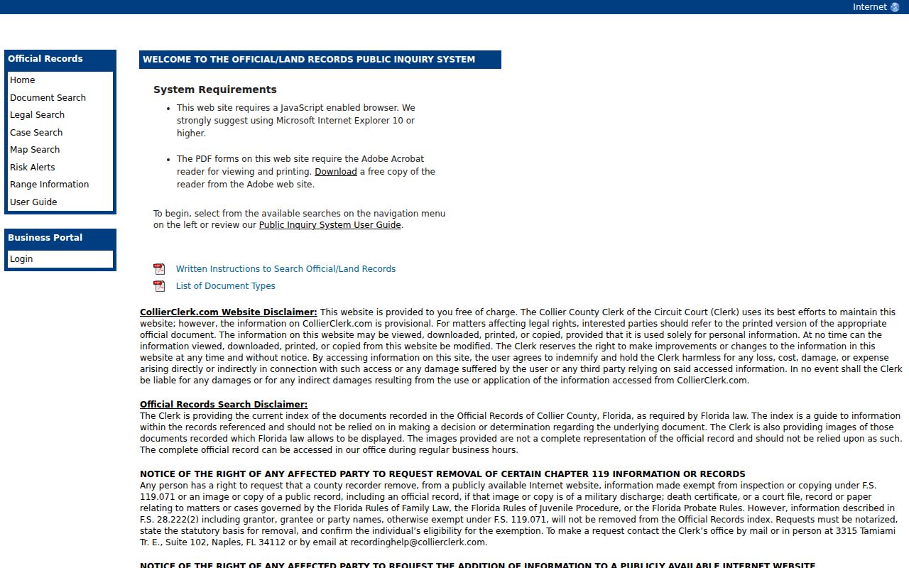 Collier COR official records portal for previous-resident deed research