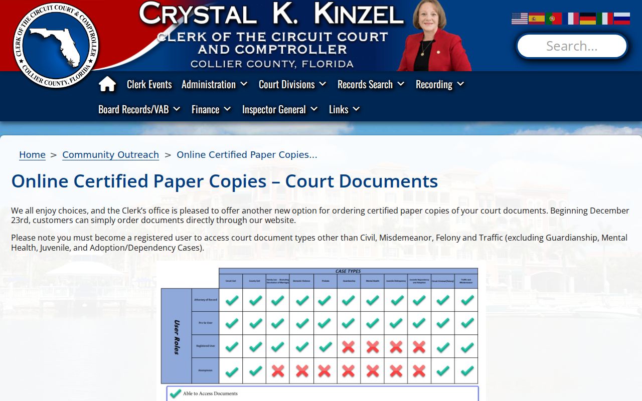 Collier Clerk online certified court-copy service