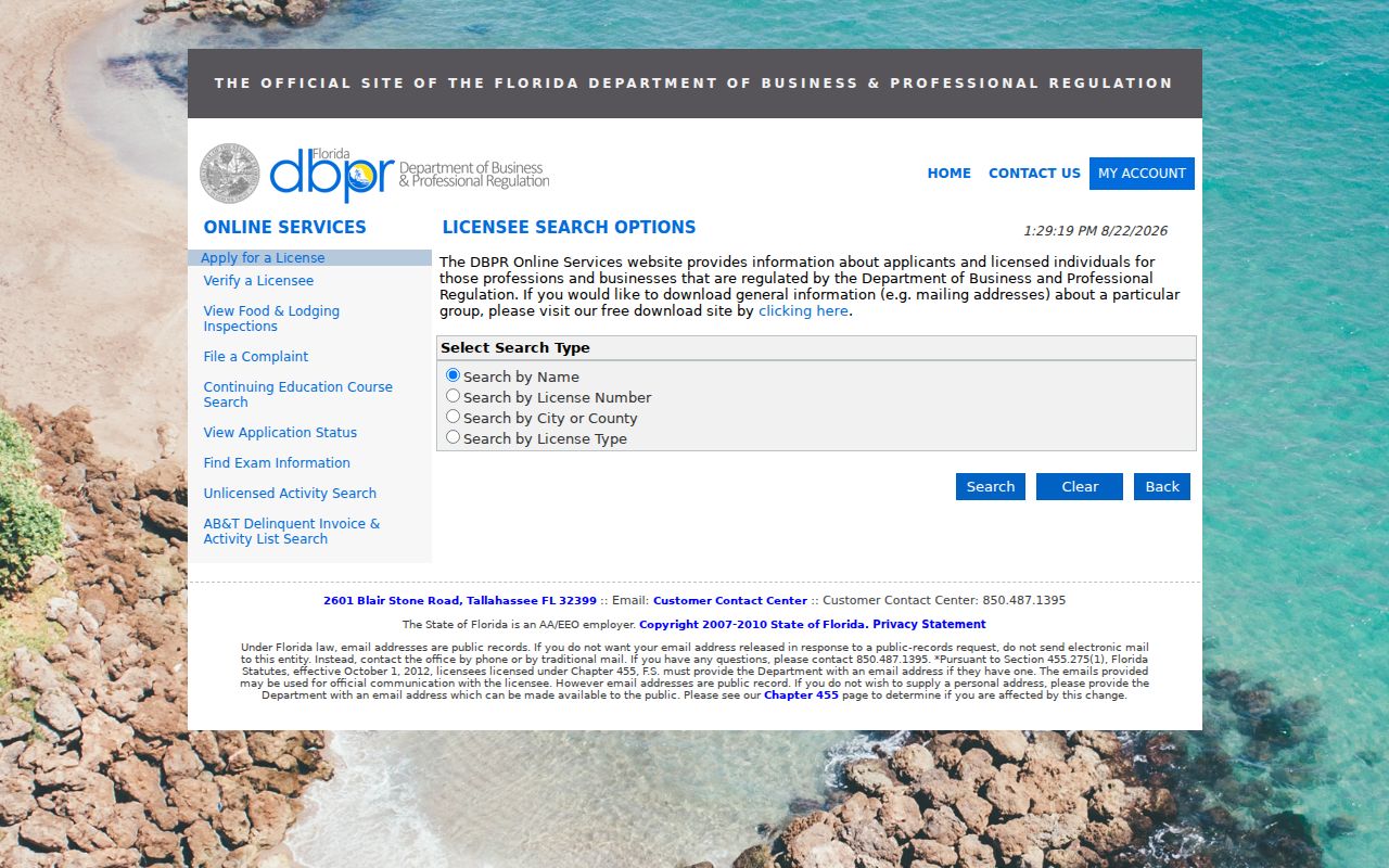 Florida DBPR professional license search for Collier County affiliations