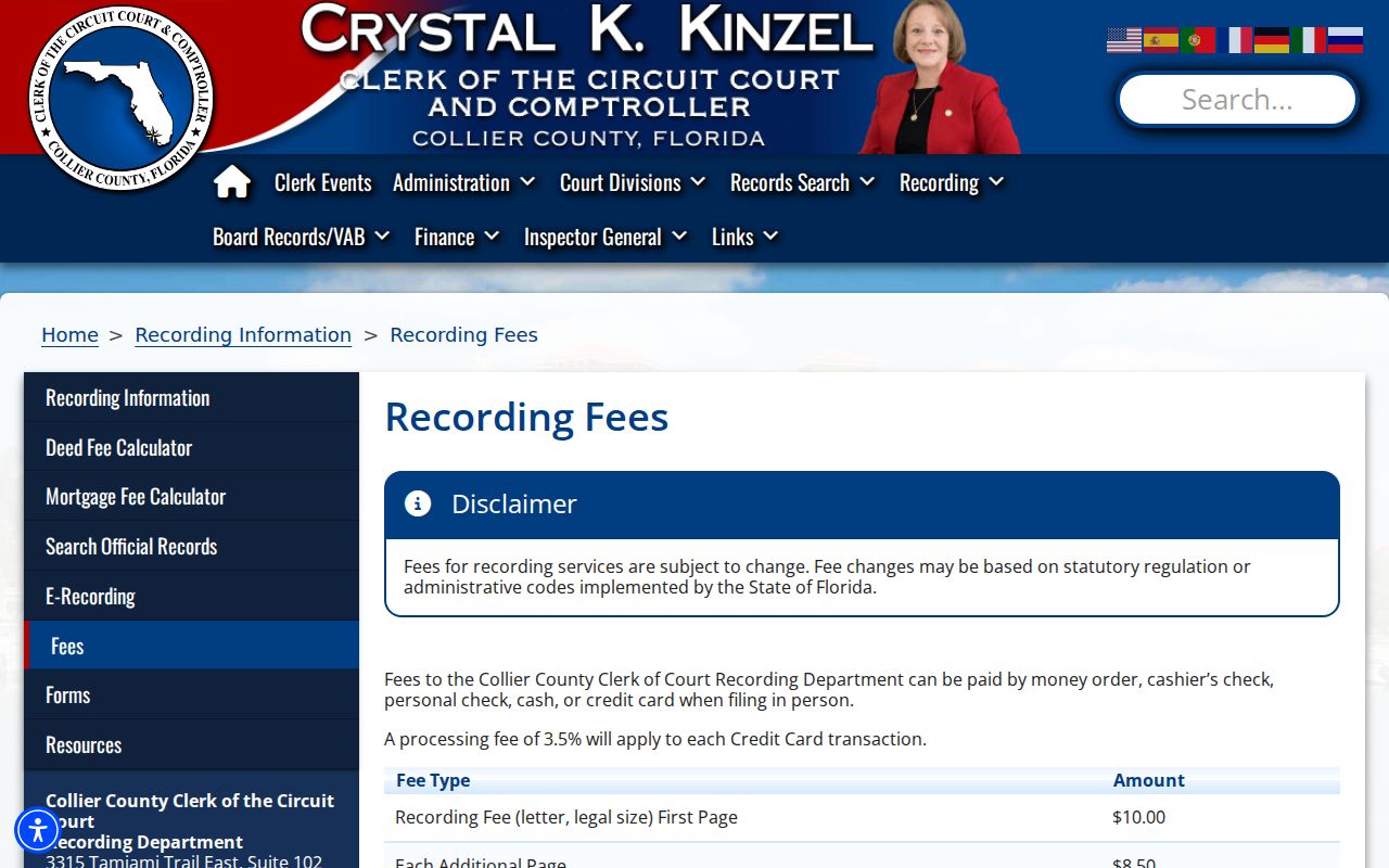Collier County Clerk recording information and official copy access for deed research