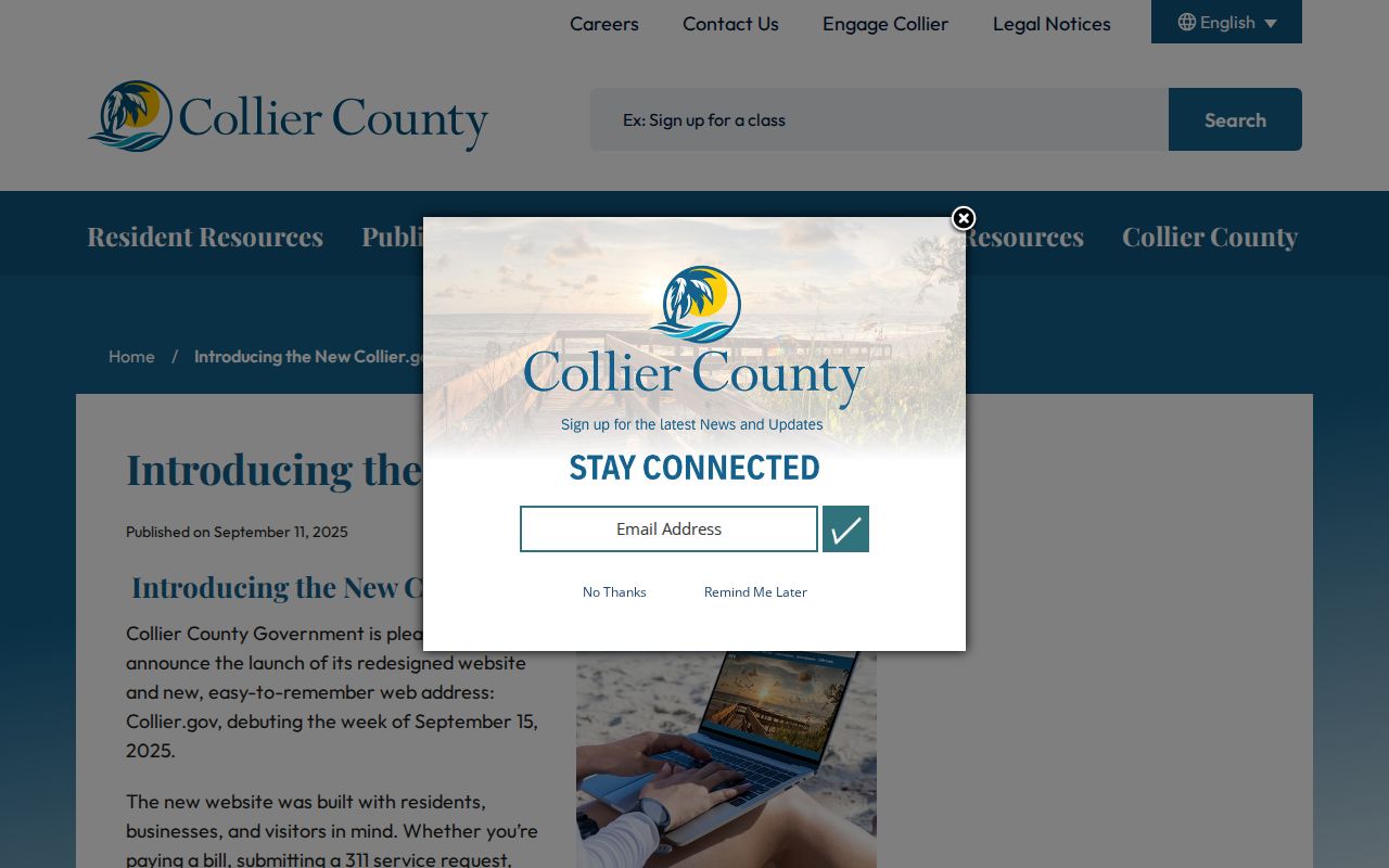 Collier County website redesign notice relevant to ZIP map links